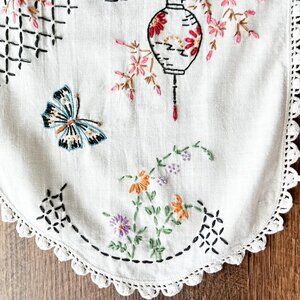 Vintage Butterfly Dresser Scarf, Vintage Hand Embroidered Table Runner,